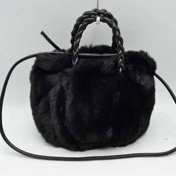 Plush Faux Fur Bucket Handbag with Braided Handles and Long Strap - MeeeShop Women's Fashion