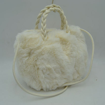 Plush Faux Fur Bucket Handbag with Braided Handles and Long Strap - MeeeShop Women's Fashion