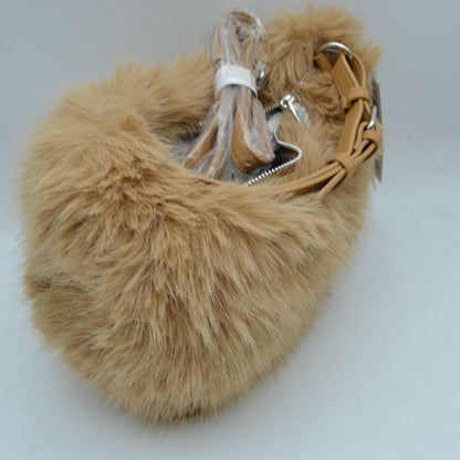 Plush Faux Fur Hobo Handbag with Adjustable Top Handle and Strap - MeeeShop Women's Fashion