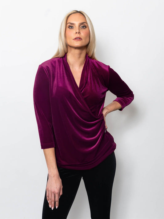 Plushtech Velvet Wrap Top in Black - Plush Velvet Shirt