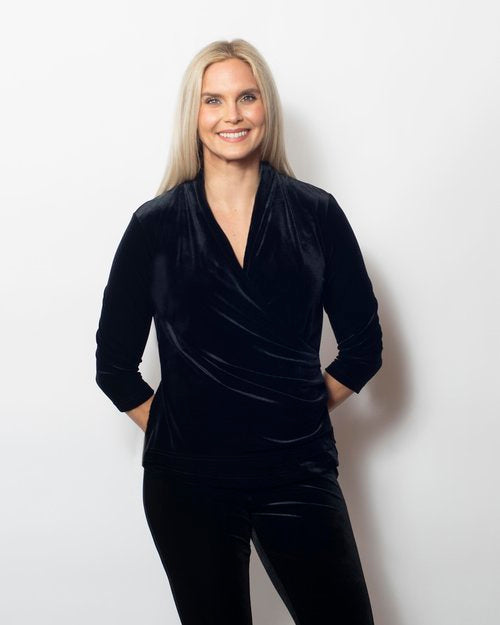 Plushtech Velvet Wrap Top in Black view 2 - Plush Velvet Shirt