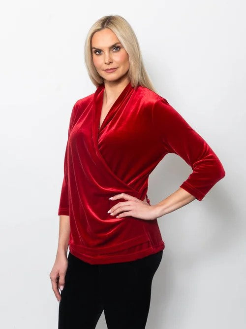 Plushtech Velvet Wrap Top in Black view 3 - Plush Velvet Shirt