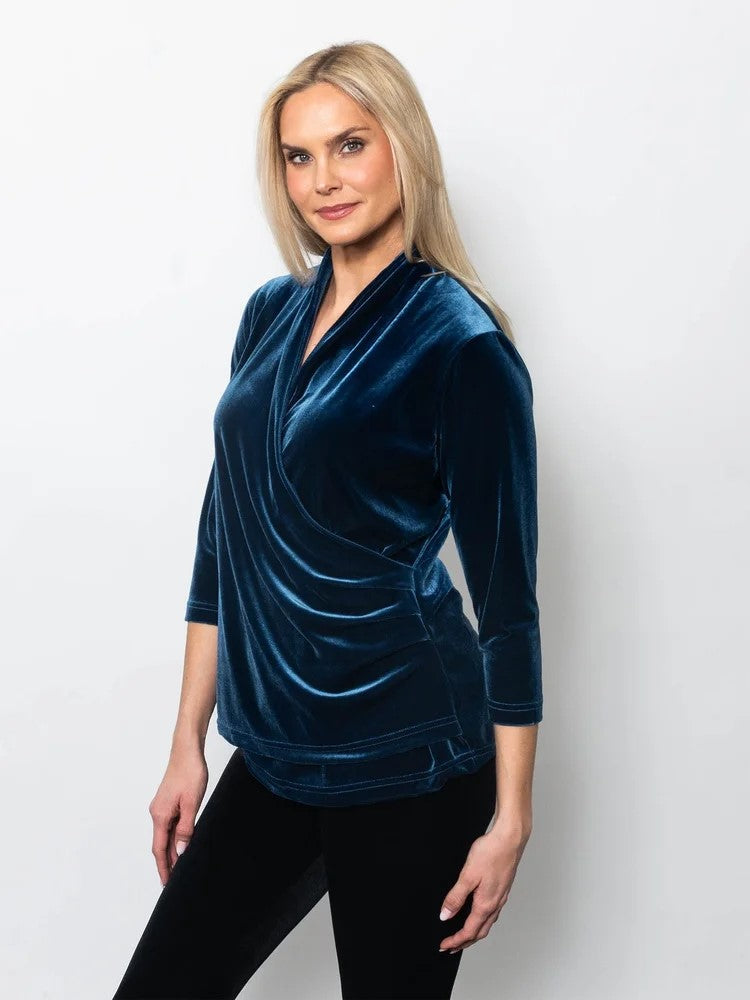 Plushtech Velvet Wrap Top in Black view 4 - Plush Velvet Shirt