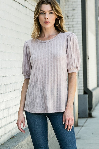Pointelle Knit Puff Sleeve Top in Pink view 4 - Fall Wardrobe Essential - Pointelle Knit Top H&M