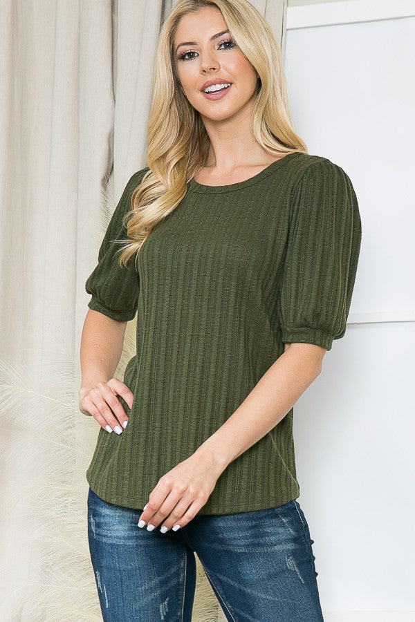 Pointelle Knit Puff Sleeve Top in Teal view 10 - Fall Wardrobe Essential - Pointelle Knit Top H&M