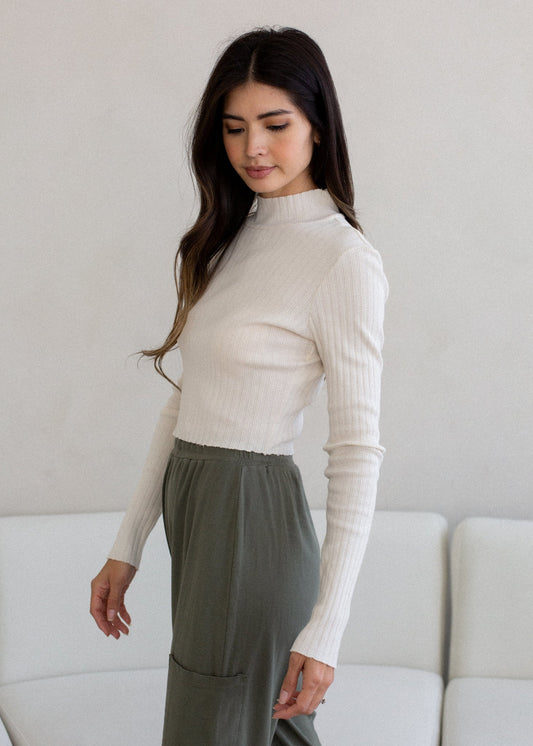 Pointelle Mock Neck Long Sleeve in XS view 2 (piece)