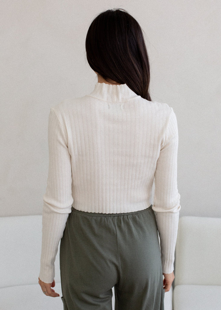 Pointelle Mock Neck Long Sleeve XS view 3 (piece) - long sleeve, mock long sleeve - shop at us.meeeshop