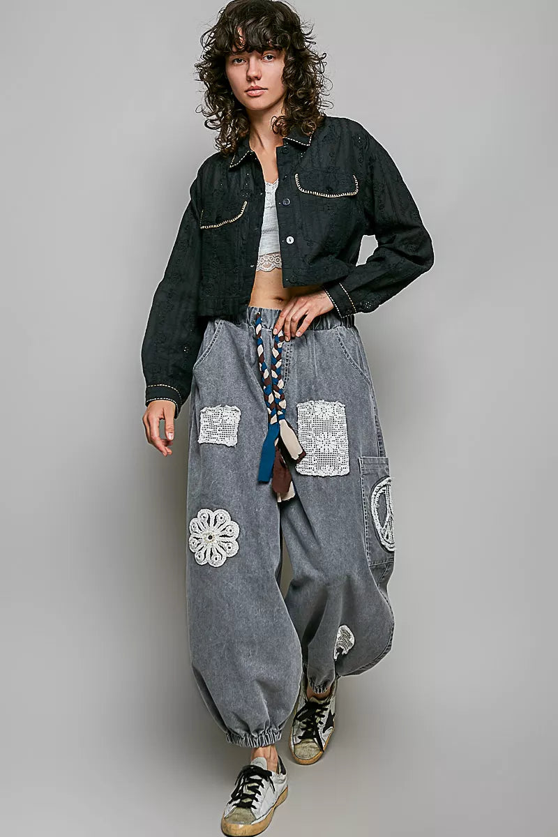 Pol Cropped Button-front Eyelet Cotton Jacket view 7 (layer) - pol jacket, pol cotton jacket, pol cropp - shop at us.meeeshop