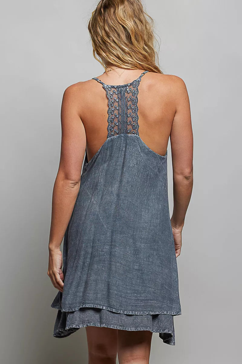 Pol Embroidered Adjustable Strap Mini Dress CHARCOAL view 3 (dress) - pol dress, pol mini dress, pol em - shop at us.meeeshop