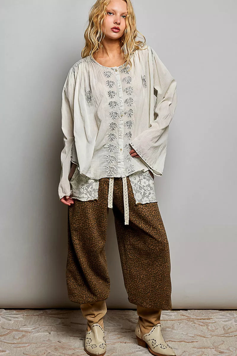 Pol Embroidered Button Front Woven Shirt view 5 (top) - pol shirt, pol woven shirt, pol embroidered but - shop at us.meeeshop