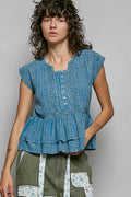 Pol Eyelet Embroidery Pintuck Sleeveless Cotton Blouse DENIM BLUE (top) - pol blouse, pol cotton blouse - shop at us.meeeshop