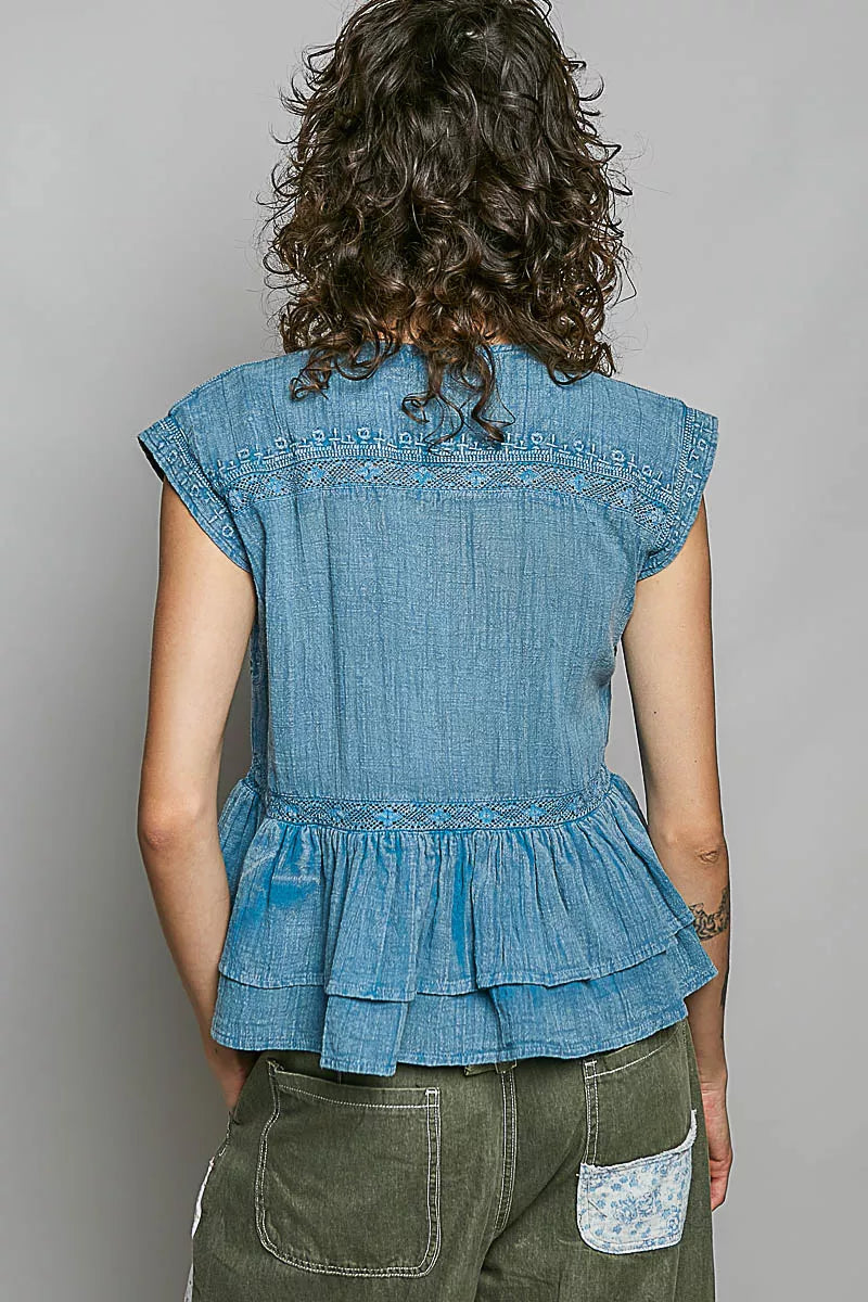 Pol Eyelet Embroidery Pintuck Sleeveless Cotton Blouse view 4 (top) - pol blouse, pol cotton blouse, po - shop at us.meeeshop