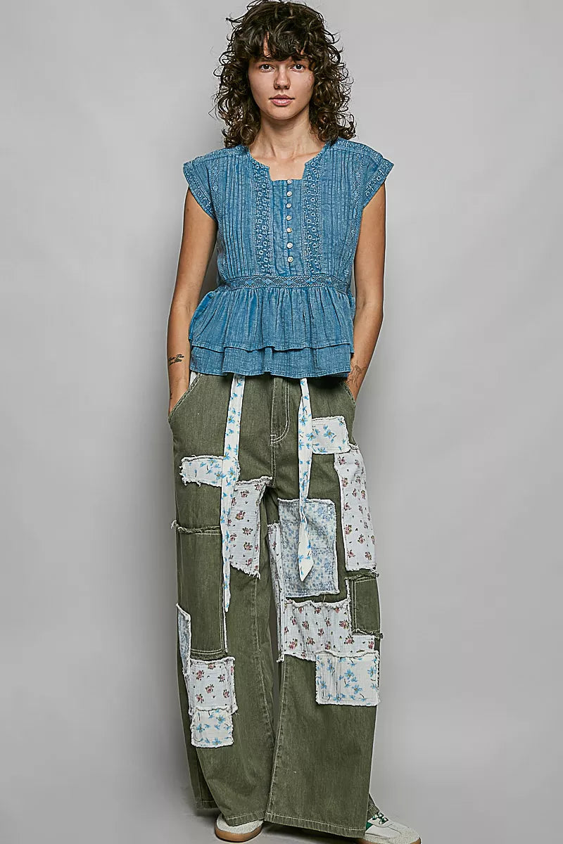 Pol Eyelet Embroidery Pintuck Sleeveless Cotton Blouse view 5 (top) - pol blouse, pol cotton blouse, po - shop at us.meeeshop