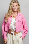 Pol Eyelet Textured Cotton Cropped Button-front Jacket CANDY PINK (layer) - pol jacket, pol button jack - shop at us.meeeshop