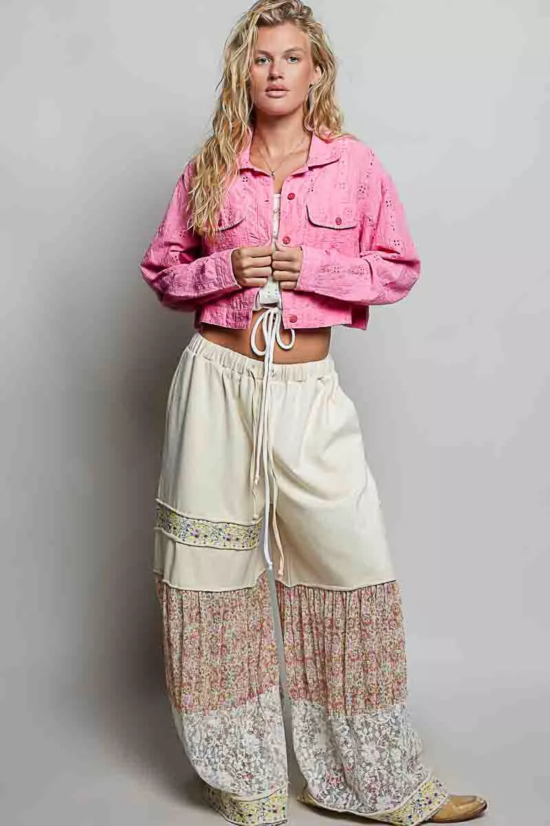 Pol Eyelet Textured Cotton Cropped Button-front Jacket view 5 (layer) - pol jacket, pol button jacket,  - shop at us.meeeshop