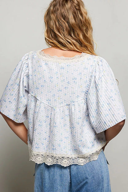 pol floral print Pol Floral Print Lace Trim Blouse view 3 (top) - shop at us.meeeshop