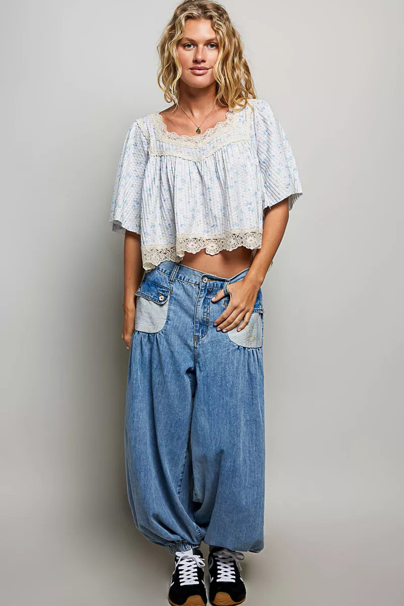 Pol Floral Print Lace Trim Blouse view 5 (top) - pol blouse, pol trim blouse, pol floral print blouse - shop at us.meeeshop