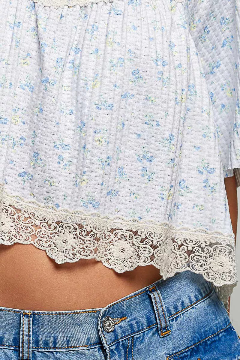Pol Floral Print Lace Trim Blouse view 6 (top) - pol blouse, pol trim blouse, pol floral print blouse - shop at us.meeeshop