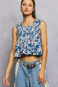 Pol Floral Round Neck Cropped Pintuck Tank NAVY FLORAL (top) - pol tank, pol pintuck tank, pol floral r - shop at us.meeeshop