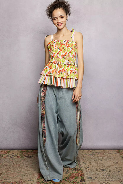 pol floral smocked Pol Floral Smocked Ruffled Cami with Tie Shoulder Straps view 6 (top) - shop at us.meeeshop