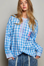 Pol Gingham Embroidered Palm Tree Blouse