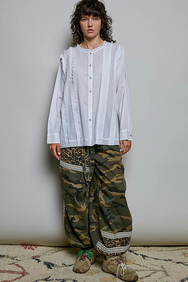 Pol Lightweight Ruffle Trim Round Neck Woven Shirt view 5 (top) - pol shirt, pol woven shirt, pol light - shop at us.meeeshop