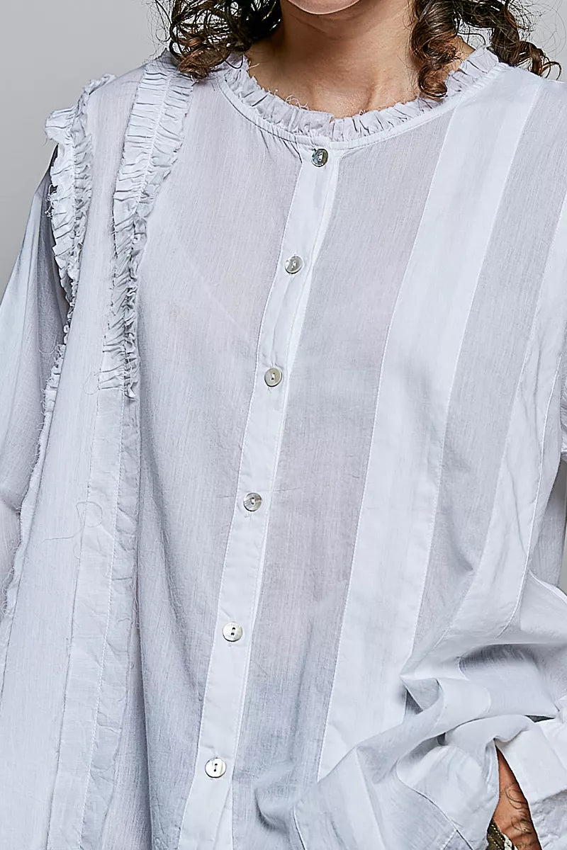 Pol Lightweight Ruffle Trim Round Neck Woven Shirt view 6 (top) - pol shirt, pol woven shirt, pol light - shop at us.meeeshop