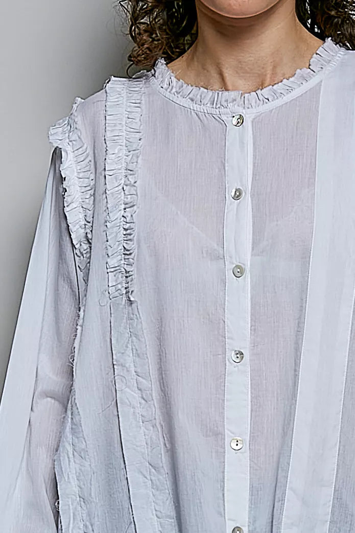 Pol Lightweight Ruffle Trim Round Neck Woven Shirt view 7 (top) - pol shirt, pol woven shirt, pol light - shop at us.meeeshop
