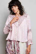 Pol Mixed-pattern Lace Detail Blouse ROSE PINK (top) - pol blouse, pol detail blouse, pol mixed pattern - shop at us.meeeshop