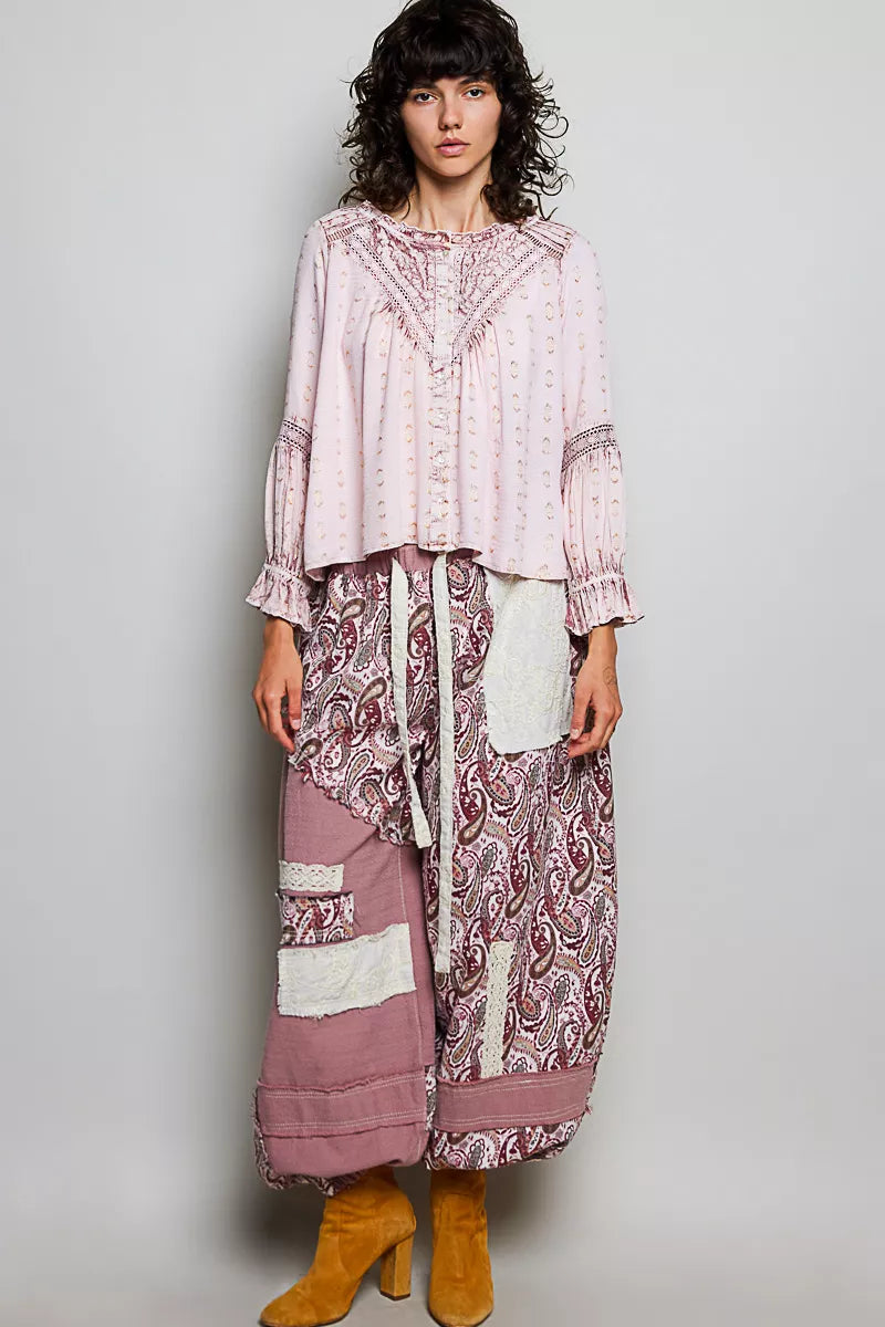 Pol Mixed-pattern Lace Detail Blouse view 5 (top) - pol blouse, pol detail blouse, pol mixed pattern bl - shop at us.meeeshop