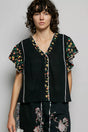 Pol V-neck Floral Ruffle Sleeve Blouse