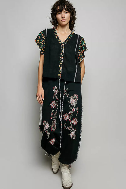 pol neck floral Pol V-neck Floral Ruffle Sleeve Blouse view 5 (top) - shop at us.meeeshop