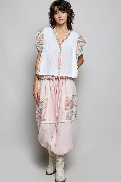 pol neck floral Pol V-neck Floral Ruffle Sleeve Blouse view 5 (top) - shop at us.meeeshop
