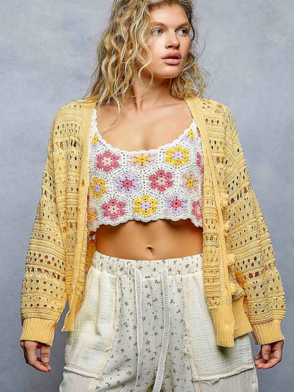 pol open knit Pol Open-knit Floral Button Cardigan DANDELION (layer) - shop at us.meeeshop
