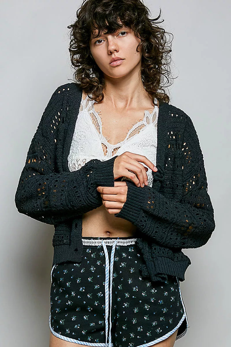 pol open knit Pol Open-knit Floral Button Cardigan view 2 (layer) - shop at us.meeeshop