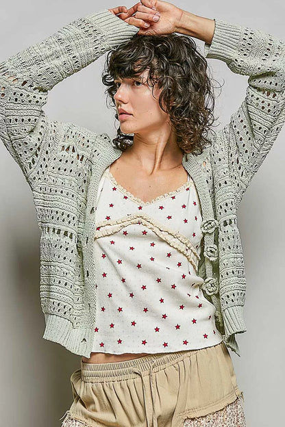 pol open knit Pol Open-knit Floral Button Cardigan view 3 (layer) - shop at us.meeeshop
