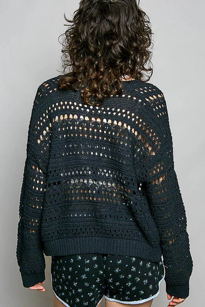pol open knit Pol Open-knit Floral Button Cardigan view 4 (layer) - shop at us.meeeshop
