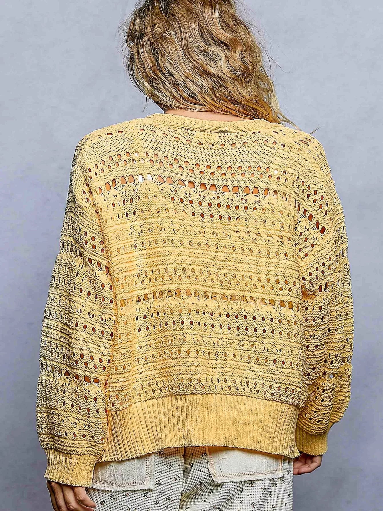 pol open knit Pol Open-knit Floral Button Cardigan view 4 (layer) - shop at us.meeeshop