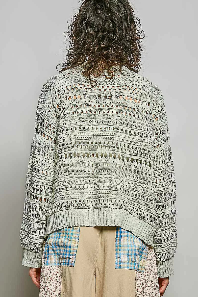 pol open knit Pol Open-knit Floral Button Cardigan view 4 (layer) - shop at us.meeeshop