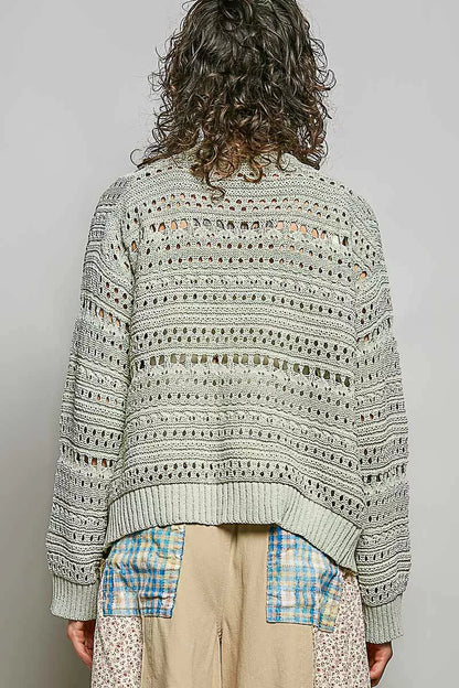 pol open knit Pol Open-knit Floral Button Cardigan view 4 (layer) - shop at us.meeeshop