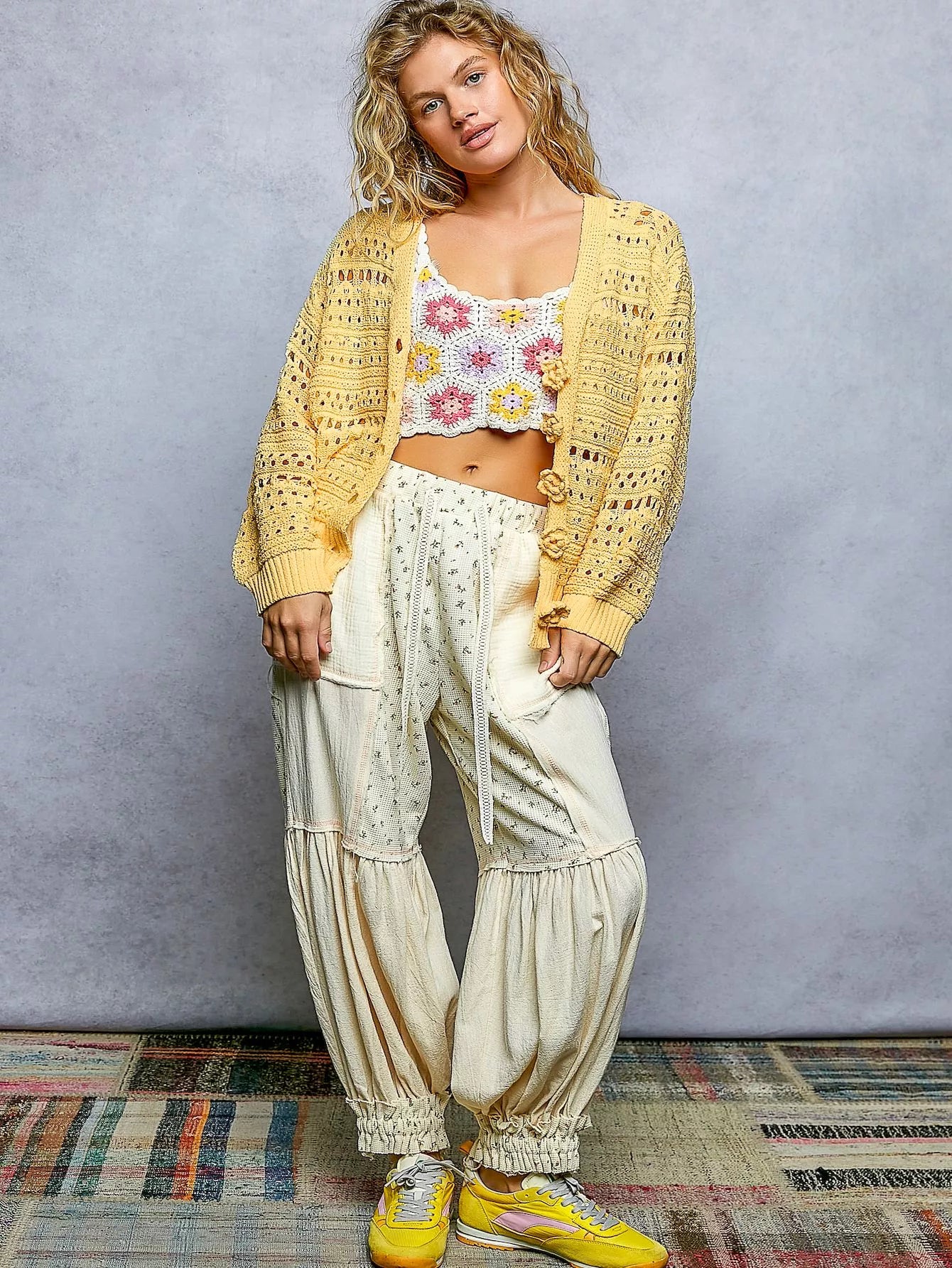 pol open knit Pol Open-knit Floral Button Cardigan view 5 (layer) - shop at us.meeeshop