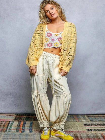 pol open knit Pol Open-knit Floral Button Cardigan view 5 (layer) - shop at us.meeeshop