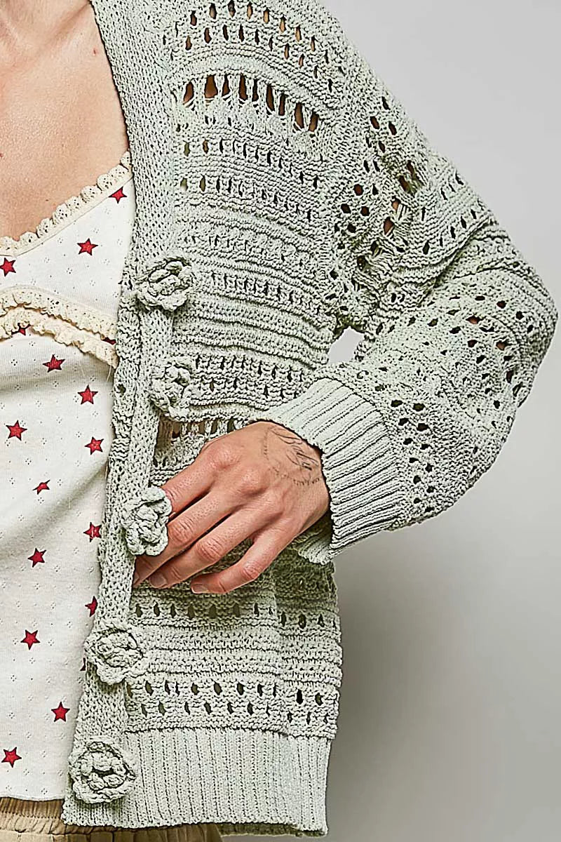 pol open knit Pol Open-knit Floral Button Cardigan view 6 (layer) - shop at us.meeeshop