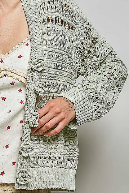 pol open knit Pol Open-knit Floral Button Cardigan view 6 (layer) - shop at us.meeeshop