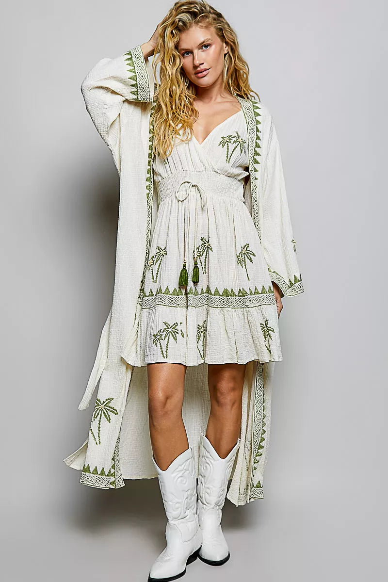 pol palm tree Pol Palm Tree Print Wrap Bodice Smocked Waist Ruffle Hem Dress view 6 (dress) - shop at us.meeeshop