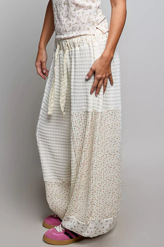 pol patchwork mixed Pol Patchwork Mixed Knit Wide Leg Pants view 2 (bottom) - shop at us.meeeshop