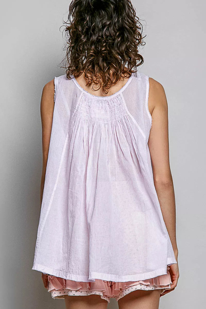 Pol Pol Round Neck Sleeveless Striped Pleated Cotton Top PINK view 3 (top) - pol top, pol cotton top, p - shop at us.meeeshop