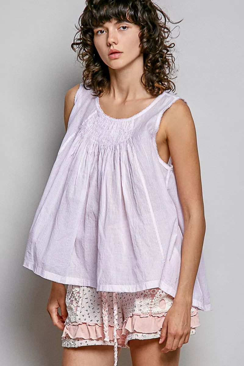 Pol Pol Round Neck Sleeveless Striped Pleated Cotton Top view 4 (top) - pol top, pol cotton top, pol ro - shop at us.meeeshop