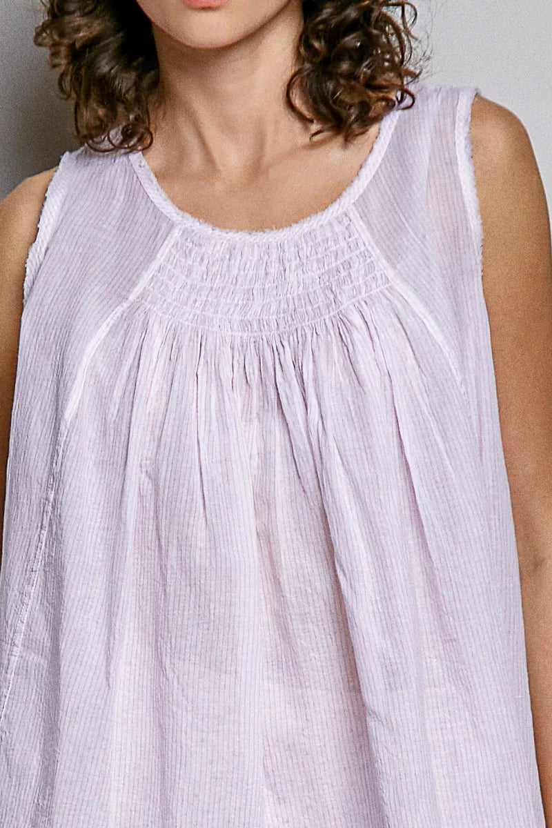 Pol Pol Round Neck Sleeveless Striped Pleated Cotton Top view 6 (top) - pol top, pol cotton top, pol ro - shop at us.meeeshop