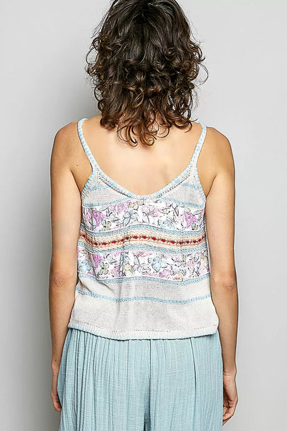 pol printed contrast Pol Printed Contrast Button Down Cami with Trim Detail and Blanket Stitch view 4 (top) - shop at us.meee